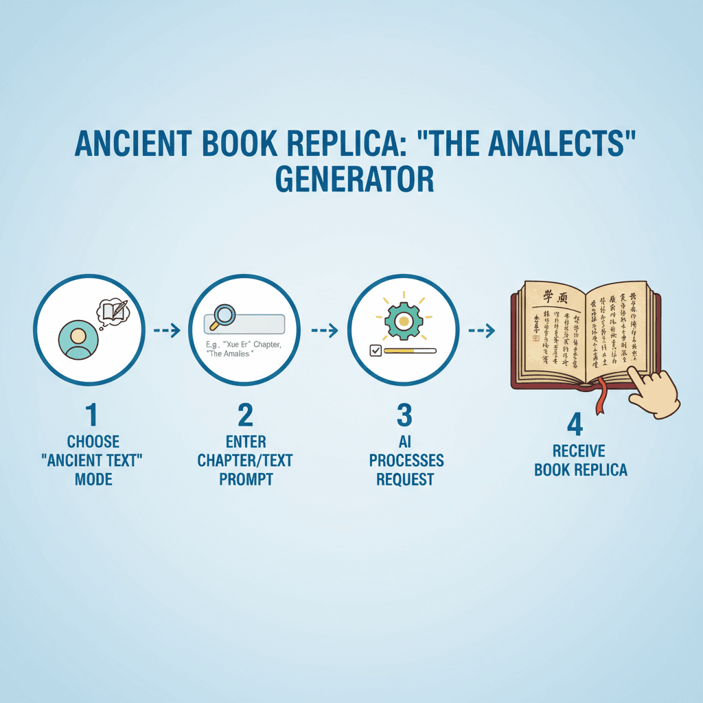 使用步骤:通过AI工具Nano Banana Pro轻松创建古风艺术示例,复刻《论语》。