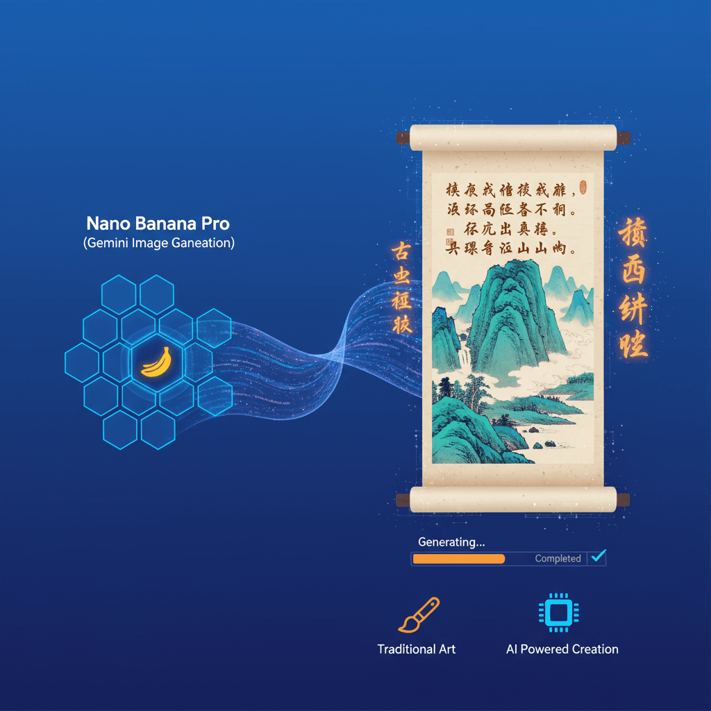 精美古风艺术示例,使用Nano Banana Pro AI生成,展示传统艺术中的古画题跋。