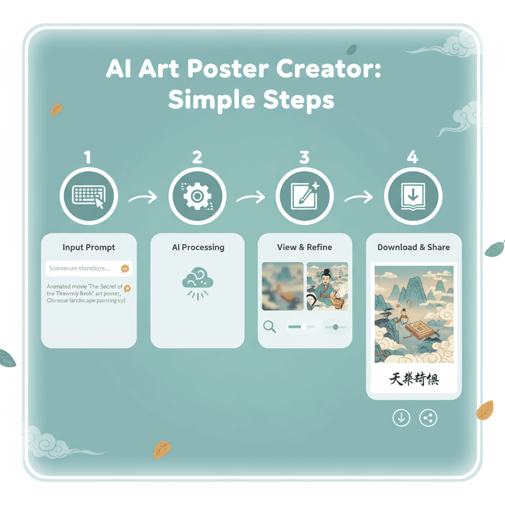 使用步骤:通过AI工具Nano Banana Pro创建电影海报《天书奇谭》,简单易用,轻松设计。