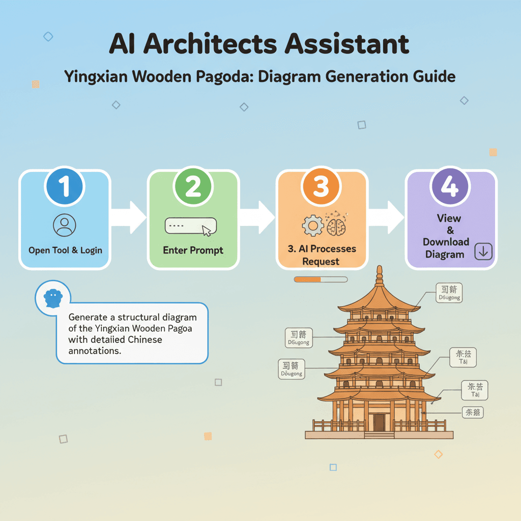 Alt文本:应县木塔结构解说图,展示使用步骤,便于理解木塔设计,适合所有用户,AI工具生成。