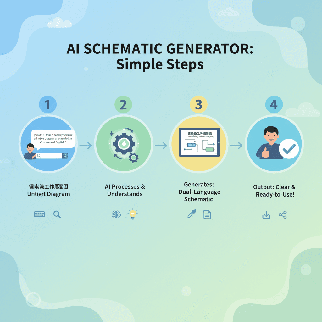 使用步骤展示锂电池原理图,简洁易懂,适合初学者,工具类别为AI工具,提升学习效率。