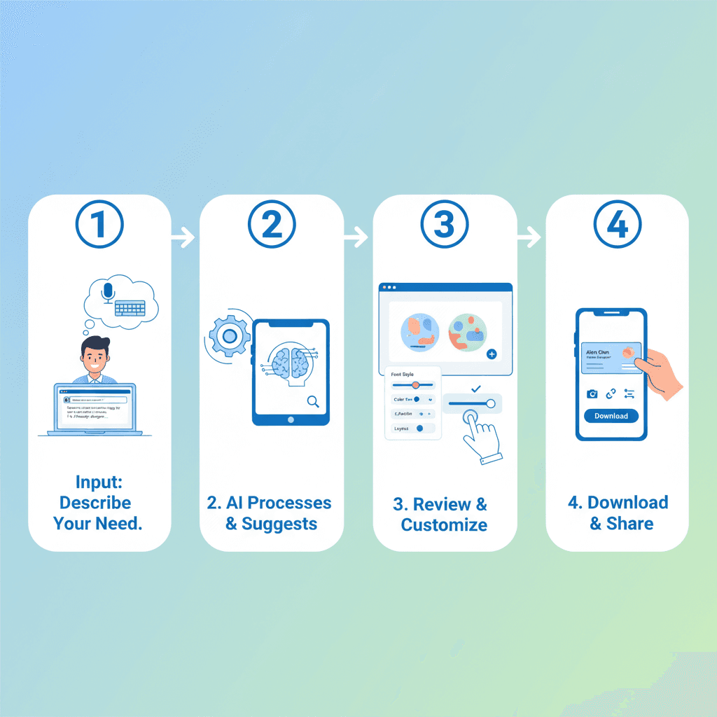 使用步骤展示个人名片设计,利用AI工具Nano Banana Pro,轻松创建精美海报。