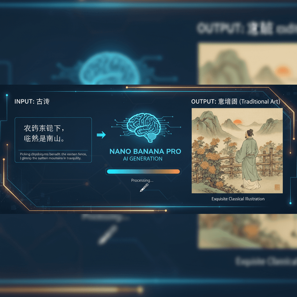使用 Nano Banana Pro 创建的精美古风艺术,展示古诗配图的AI生成效果。