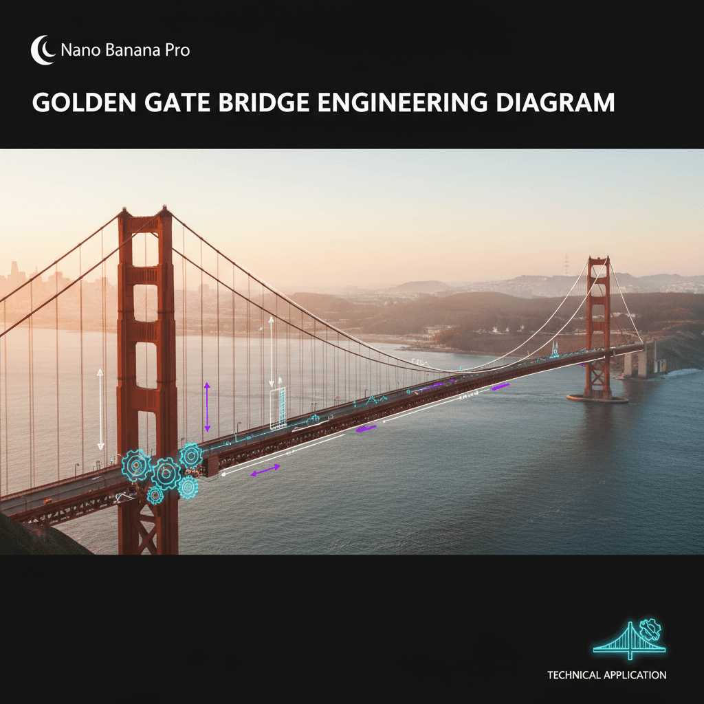 金门大桥工程图解,使用Nano Banana Pro AI生成,展示技术细节与设计。