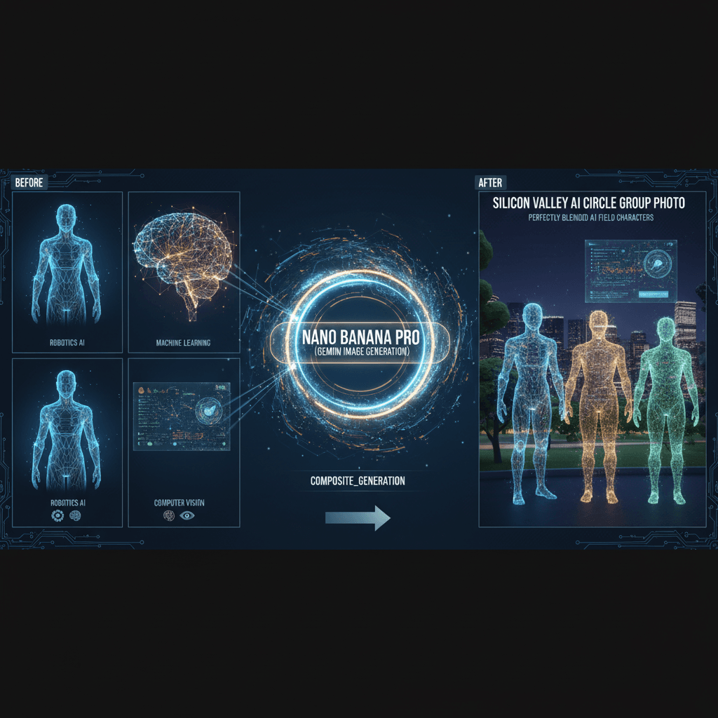 使用Nano Banana Pro生成的硅谷AI圈大合照,展示精美合成的AI生成示例。