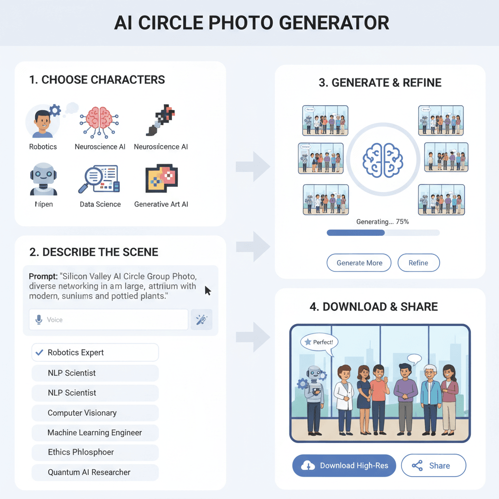 Alt文本:使用步骤:选择图像生成工具类别,应用AI工具,轻松创建硅谷AI圈大合照。