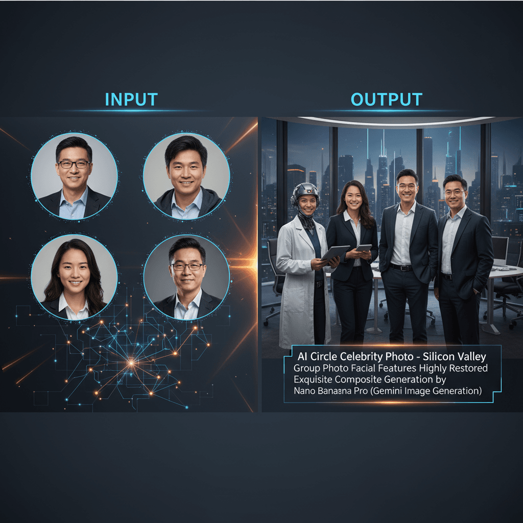 精美合成的AI圈名人合照,使用Nano Banana Pro工具生成,展现AI生成的创意与技术。