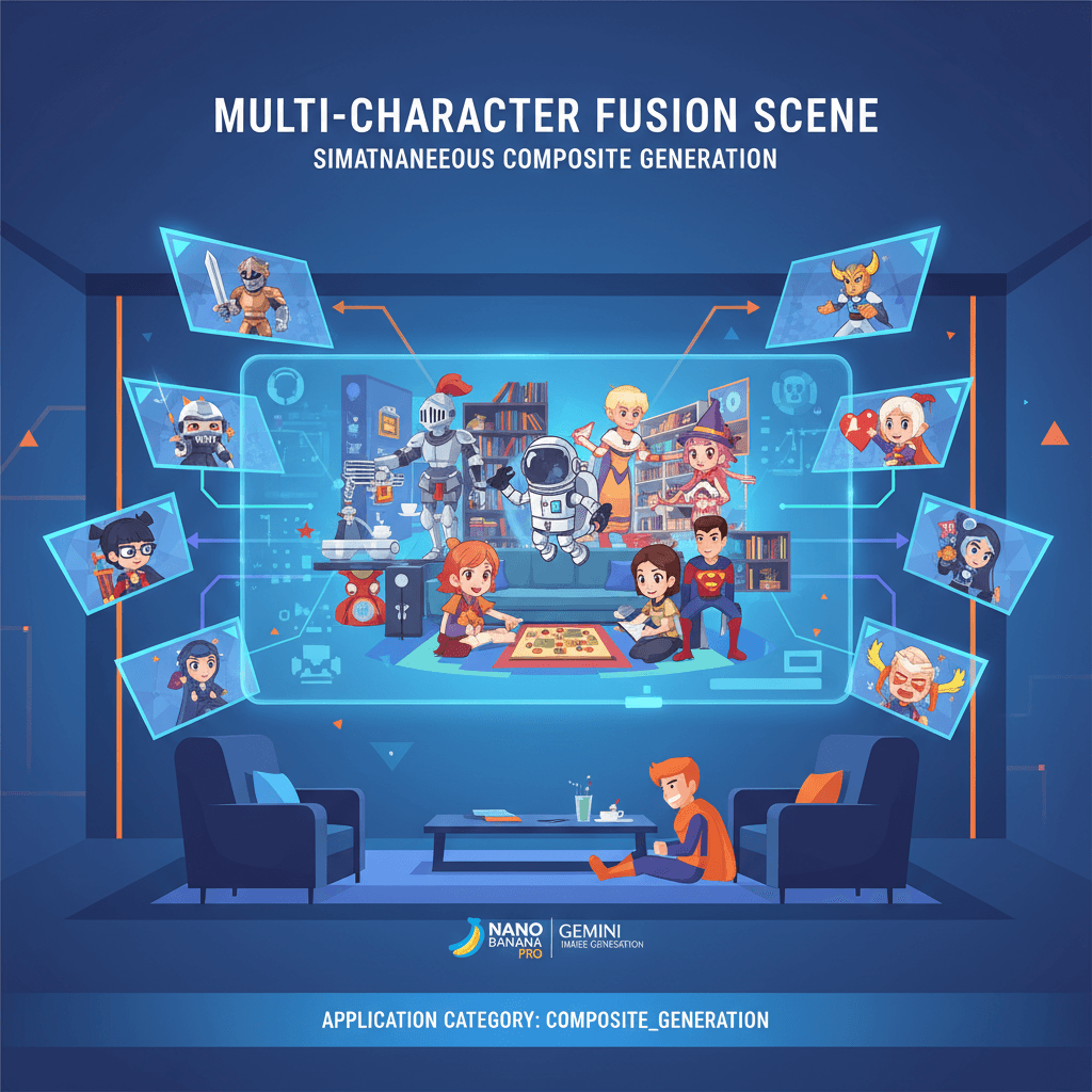 使用 Nano Banana Pro 生成的多角色融合场景,展现AI在艺术创作中的应用价值。