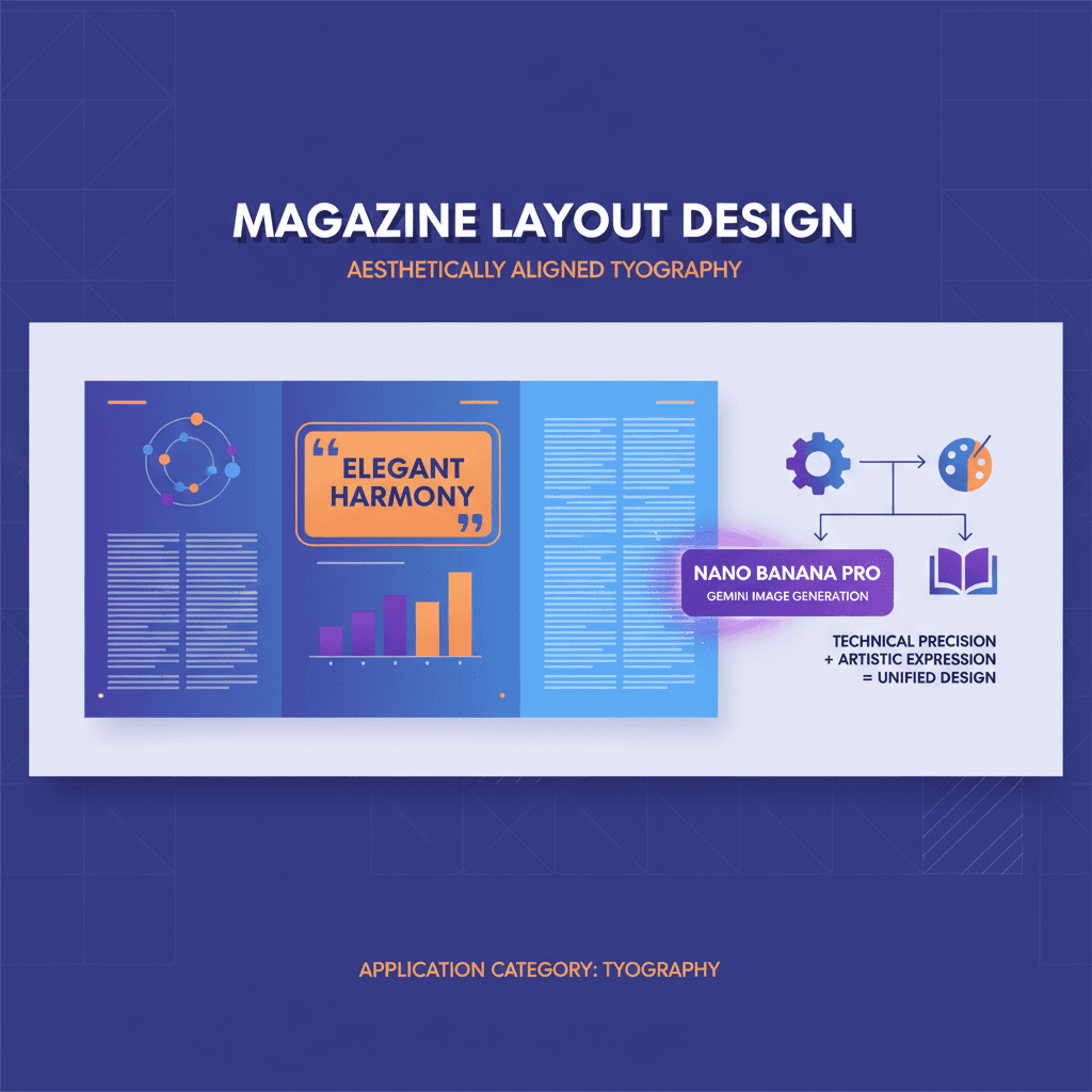 精美的杂志排版设计示例,使用 Nano Banana Pro AI 进行文字排版,展示其核心功能。