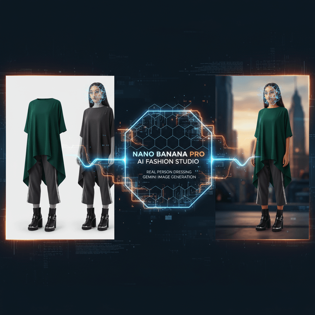 使用Nano Banana Pro创建的AI生成时尚穿搭示例,展现真人换装的核心功能。
