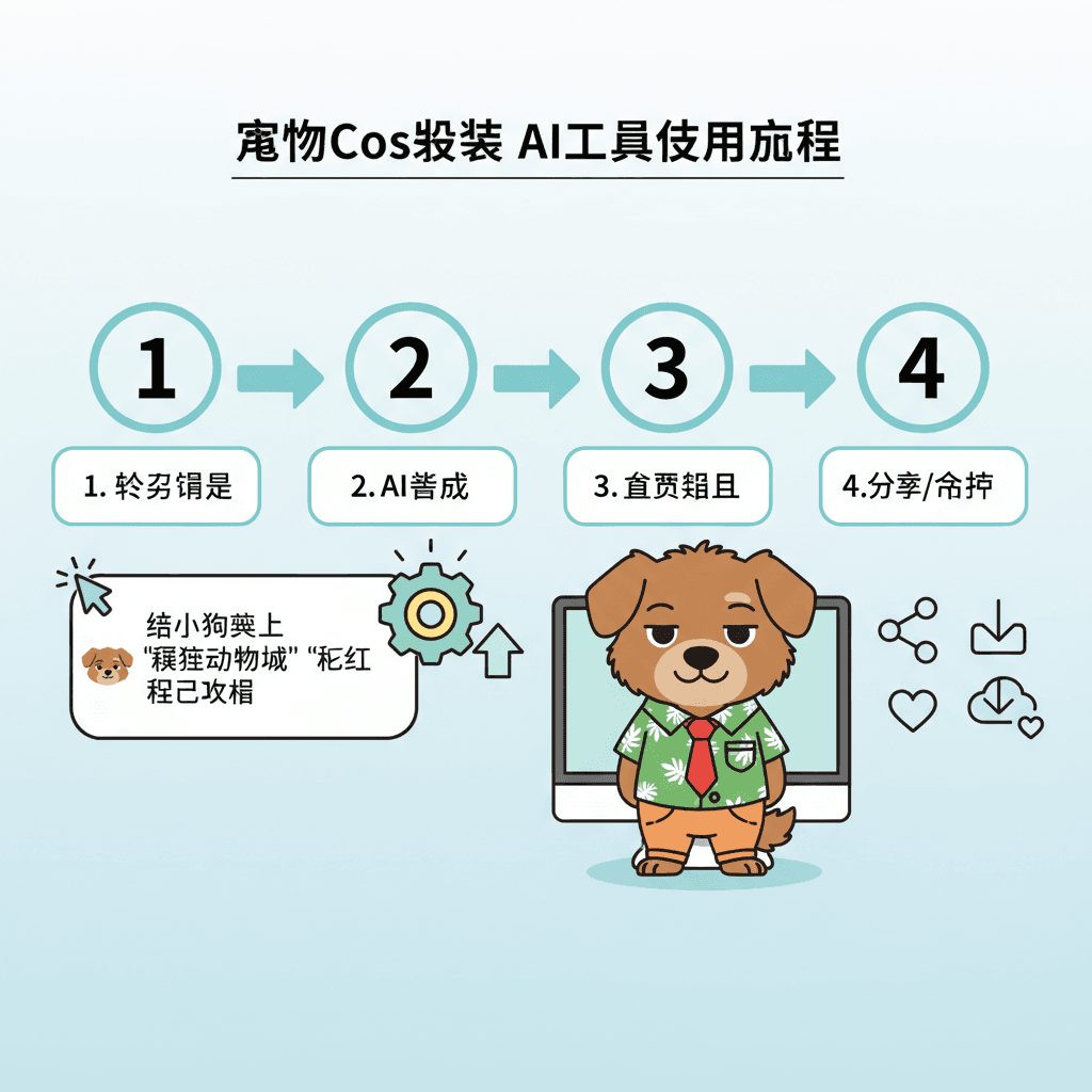 使用步骤:使用AI工具Nano Banana Pro轻松创建宠物Cos服装时尚搭配示例。