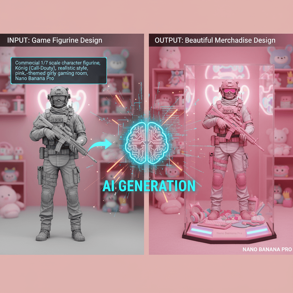 精美游戏手办设计示例,使用Nano Banana Pro生成,展现AI生成的独特周边创意。