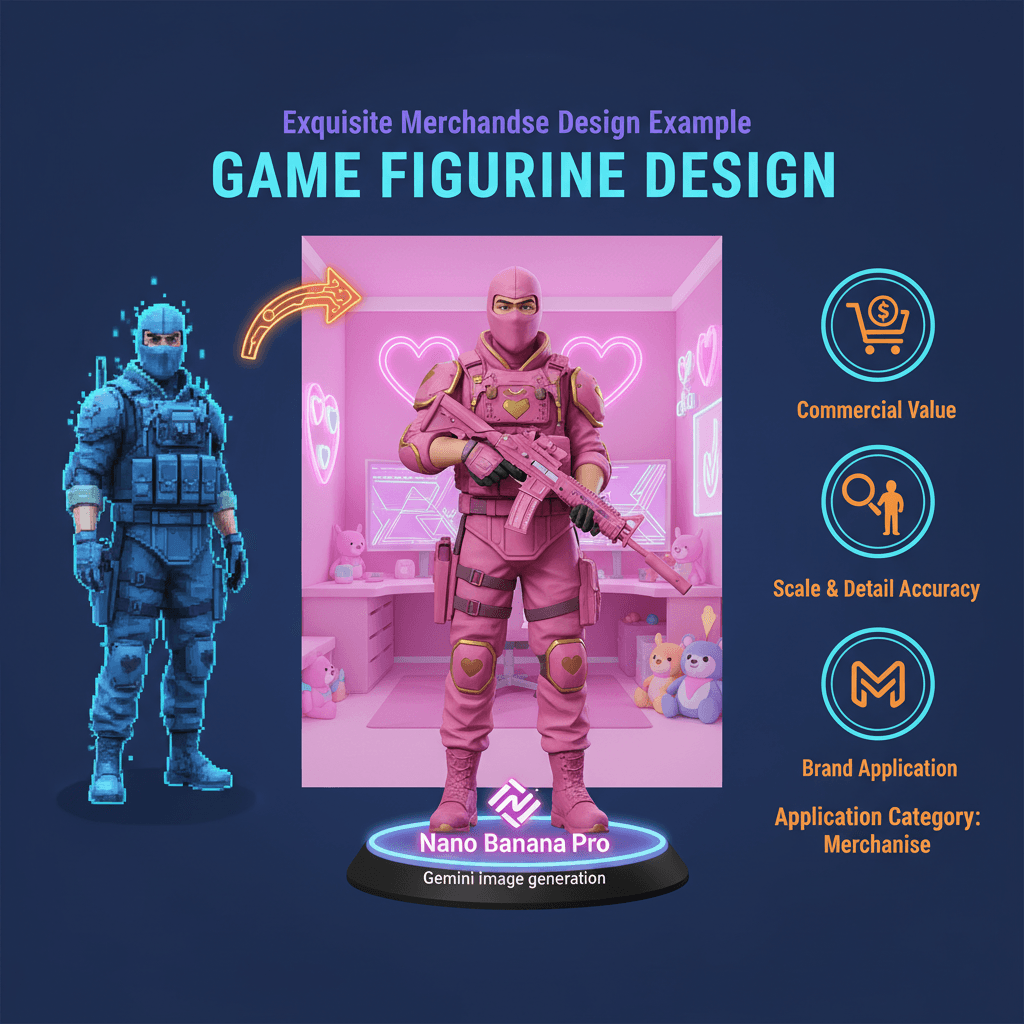精美游戏手办设计示例,使用Nano Banana Pro AI工具生成,展示周边商品的独特魅力。