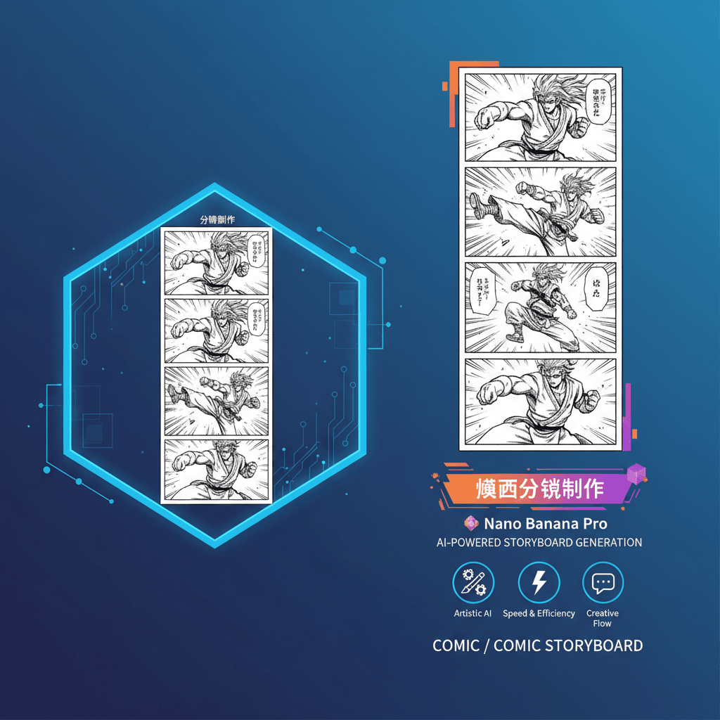 使用 Nano Banana Pro 生成的漫画分镜创作示例,展示AI在漫画艺术中的应用价值。