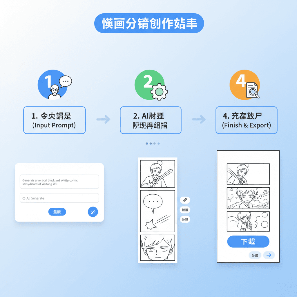 使用步骤展示漫画分镜创作,使用AI工具Nano Banana Pro,轻松生成精美漫画示例。