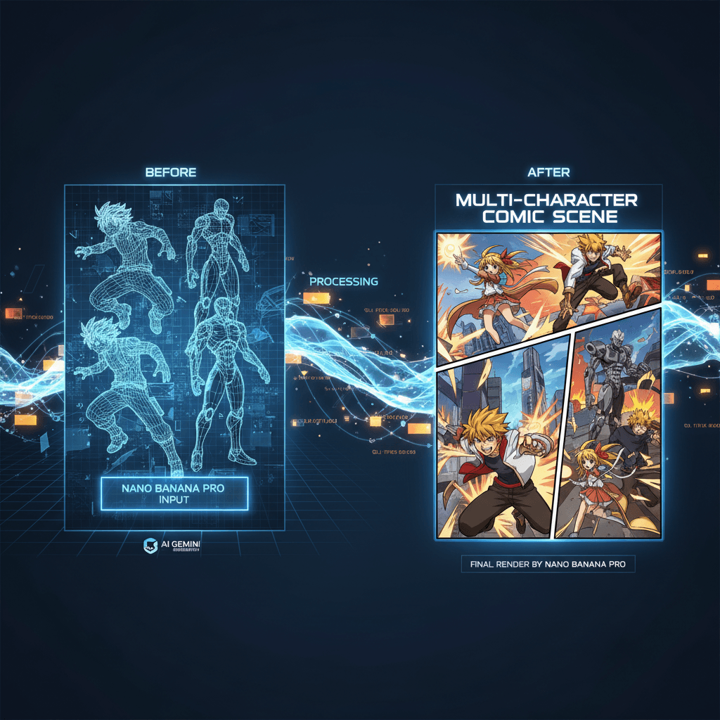 使用Nano Banana Pro创作的AI生成多人漫画场景,展现精美漫画创作功能。