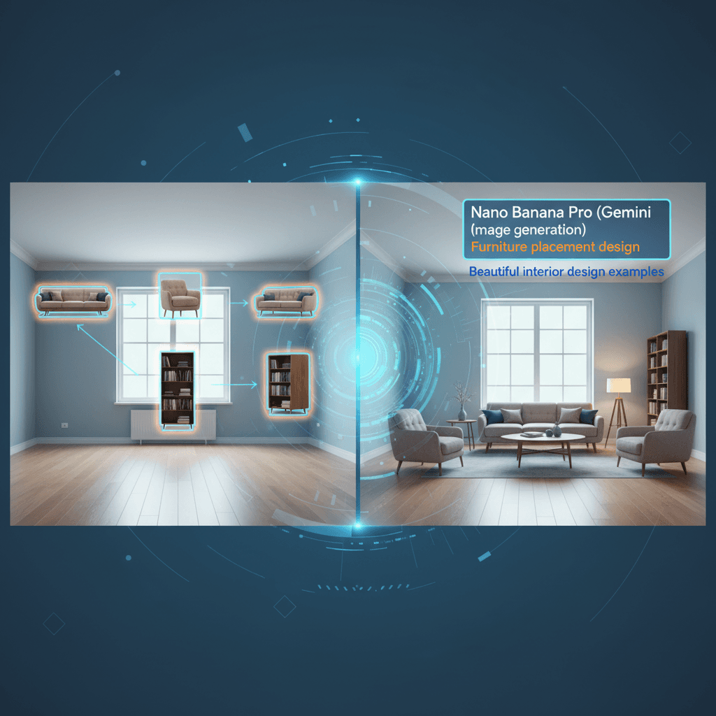 精美室内设计示例,使用Nano Banana Pro AI生成的家具摆放设计,展现现代家居风格。