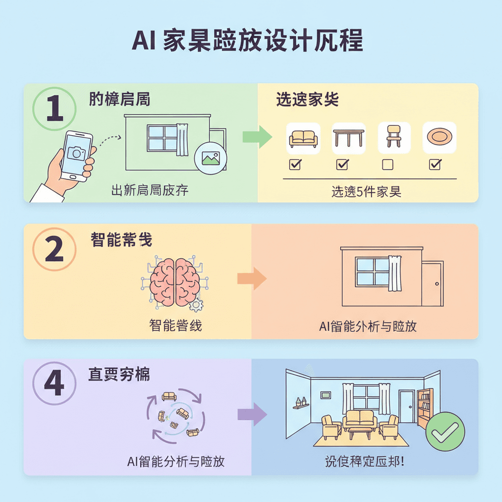 使用步骤:通过AI工具Nano Banana Pro轻松创建美观的家具摆放设计示例。