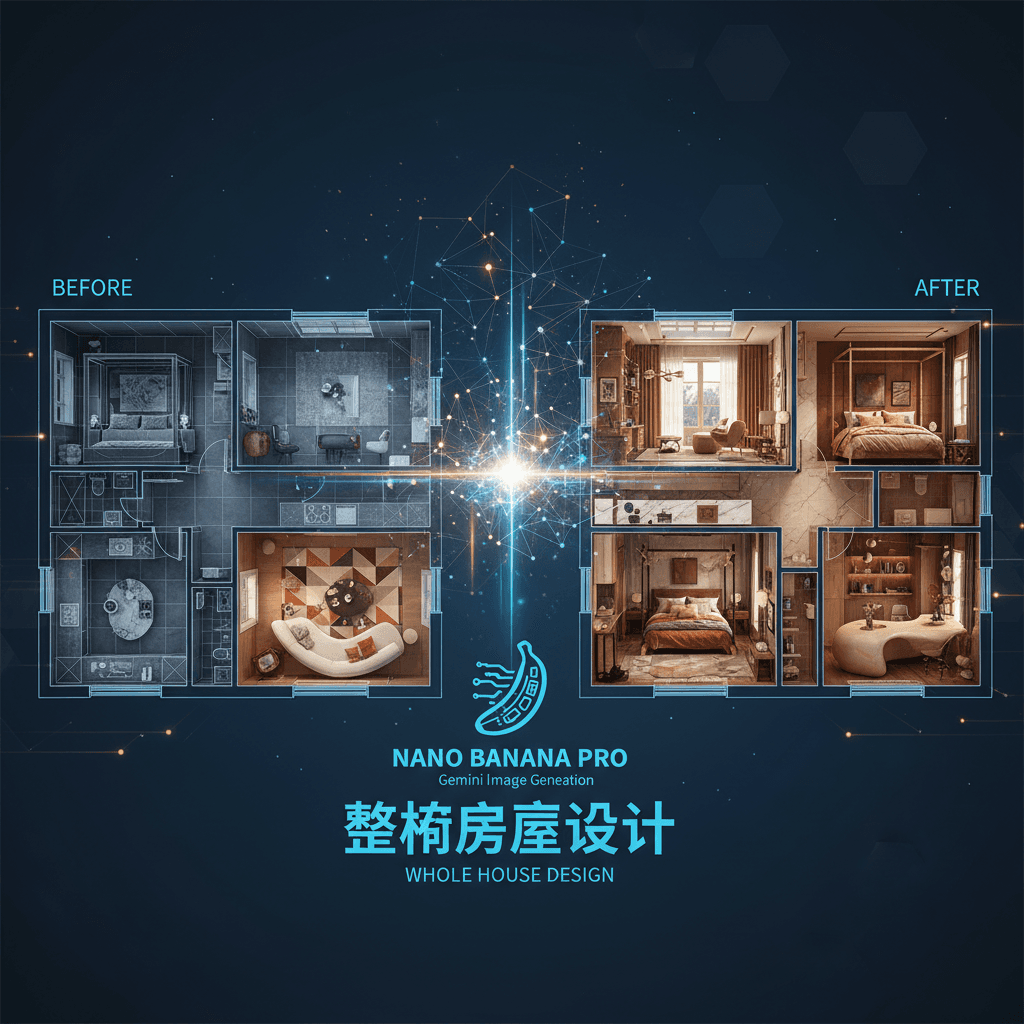 精美室内设计示例,使用Nano Banana Pro AI生成,展示整栋房屋设计的核心功能。