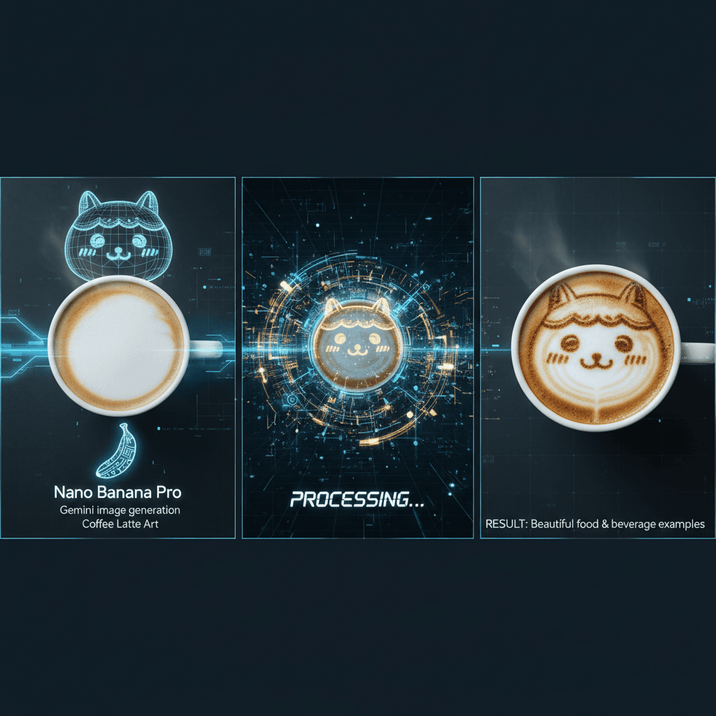 使用 Nano Banana Pro 创建的咖啡拉花艺术,AI生成的精美美食饮品示例。