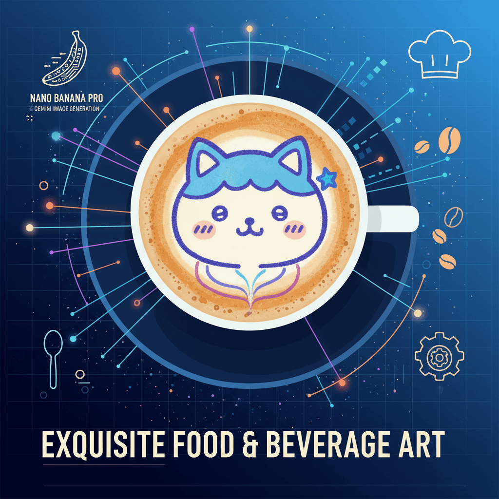 使用Nano Banana Pro AI创建的咖啡拉花艺术,展现精美美食饮品的创意。