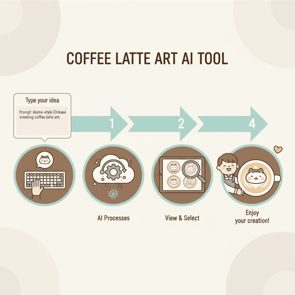 使用步骤展示咖啡拉花艺术,使用Nano Banana Pro AI工具,简单易学,轻松创作美味饮品。