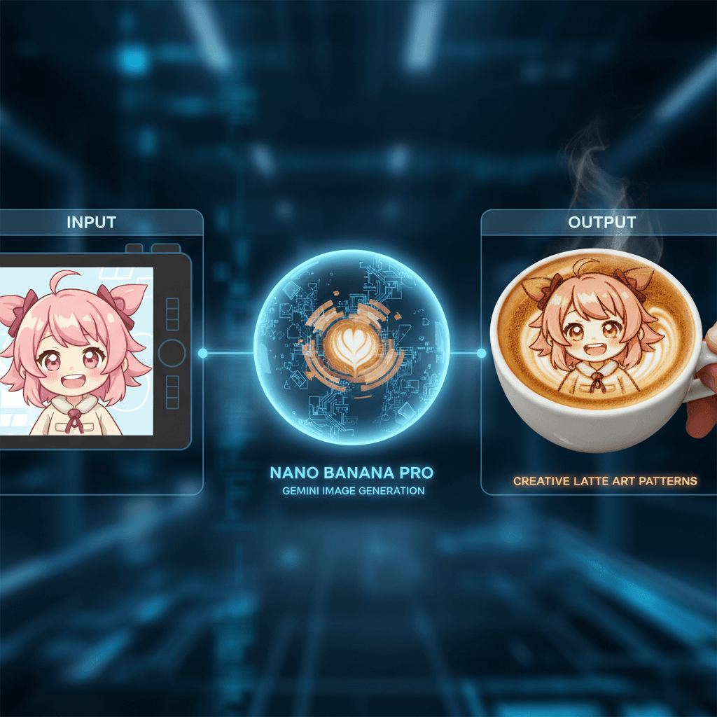 精美美食饮品示例,创意拉花图案,使用 Nano Banana Pro AI生成。