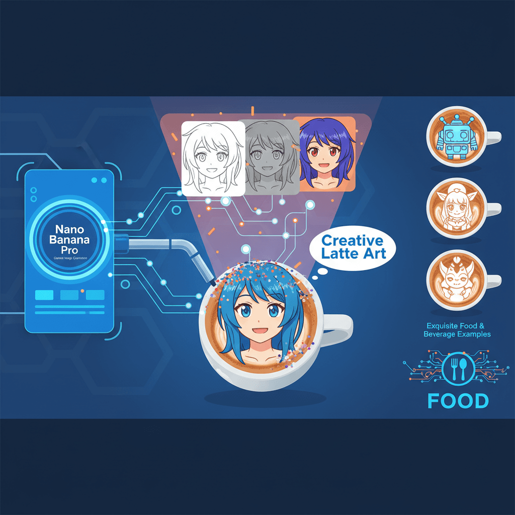 使用Nano Banana Pro AI生成的创意拉花图案,展示精美美食饮品的艺术魅力。