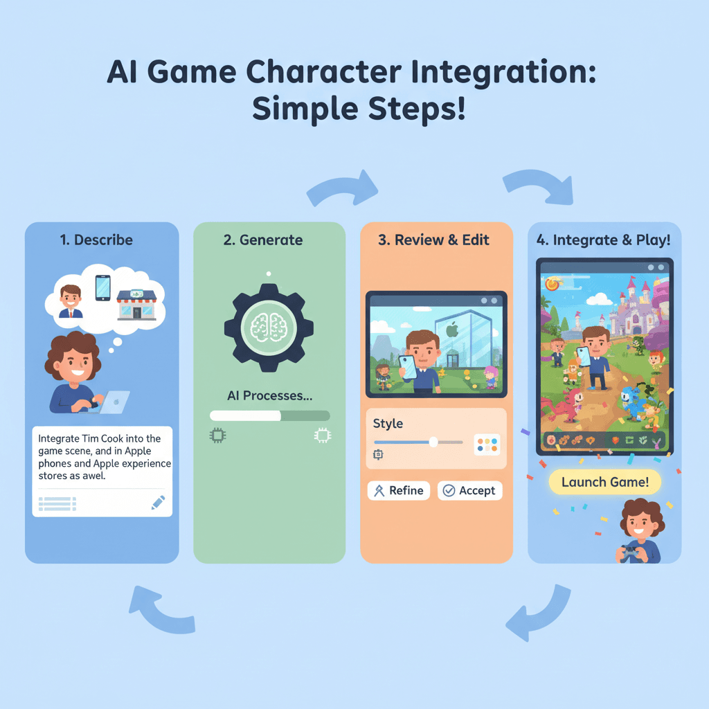 使用步骤展示游戏角色植入,利用AI工具Nano Banana Pro,轻松创建精美设计示例。