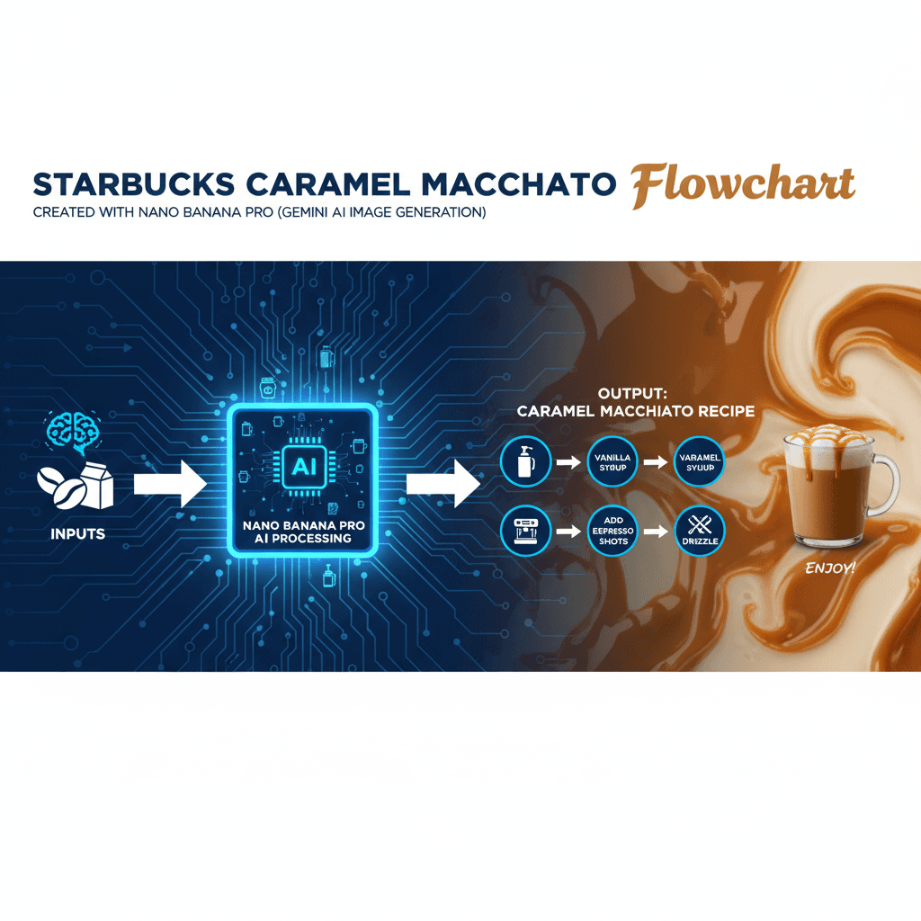 使用Nano Banana Pro创建的AI生成星巴克制作流程图信息图,展示核心功能。