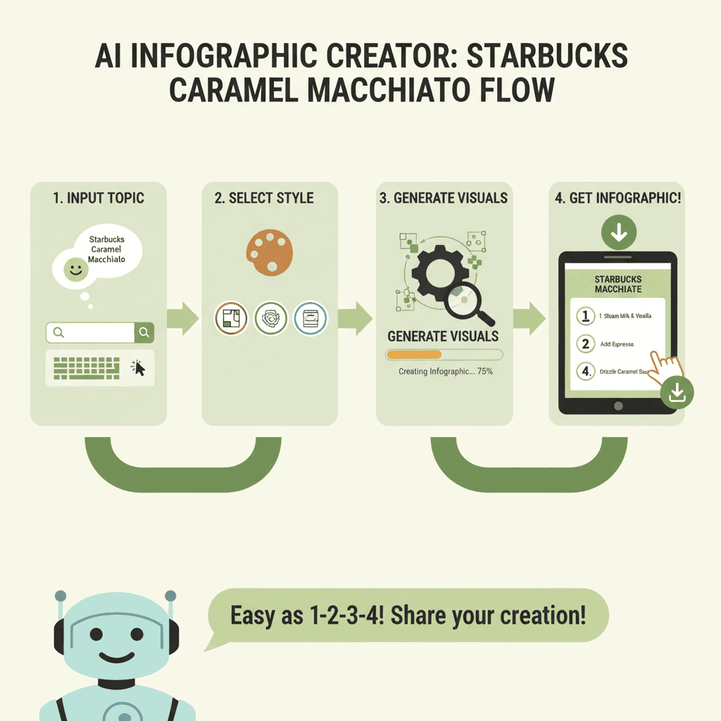 "星巴克制作流程图,使用步骤清晰,AI工具助力,简单易用,指导流程顺畅。"