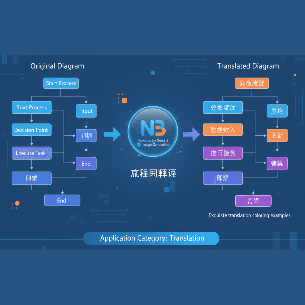 使用Nano Banana Pro AI生成的流程图翻译示例,展示翻译过程中的色彩应用。