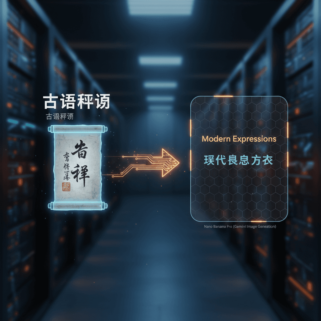 精美古语翻译示例,使用Nano Banana Pro AI生成,展现核心翻译功能与色彩效果。