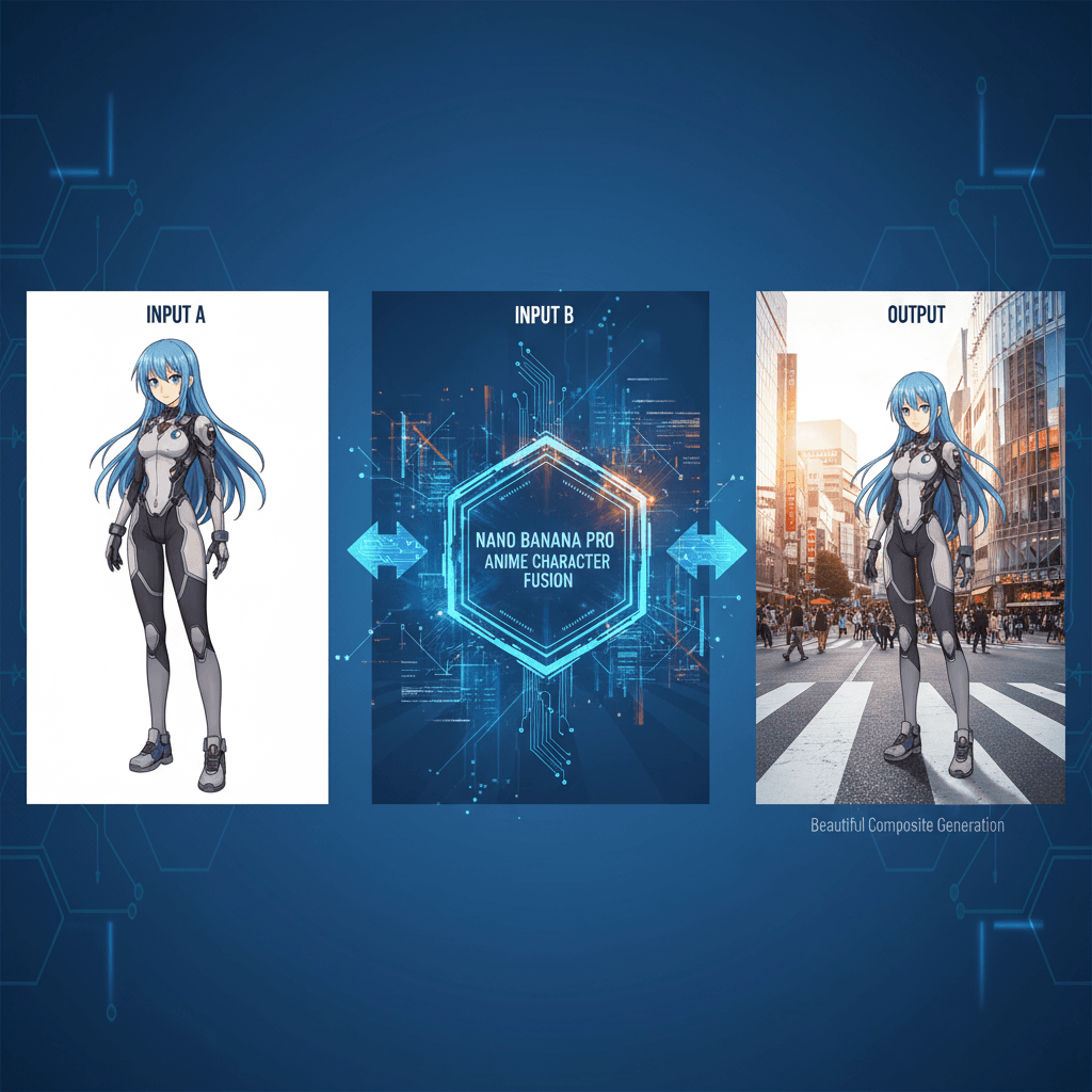 使用Nano Banana Pro的AI生成动漫角色融合的精美合成示例,展现独特创意与风格。