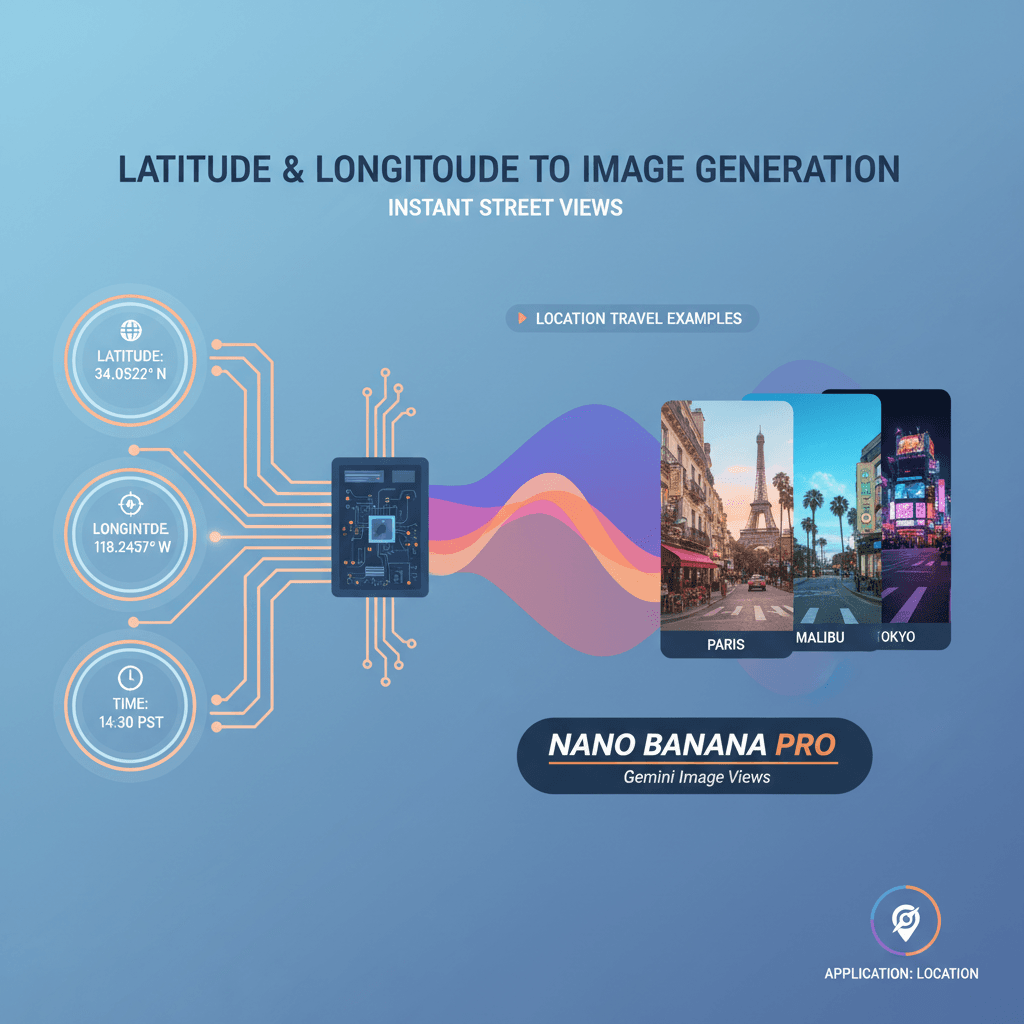 使用Nano Banana Pro AI生成的精美经纬度生图,展示理想旅行地点的艺术风景。