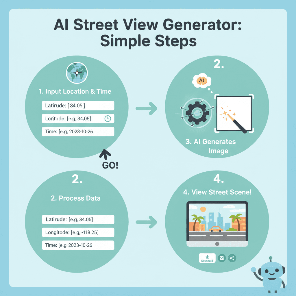 使用步骤:通过 Nano Banana Pro AI工具,轻松生成精美的经纬度生图旅行示例。