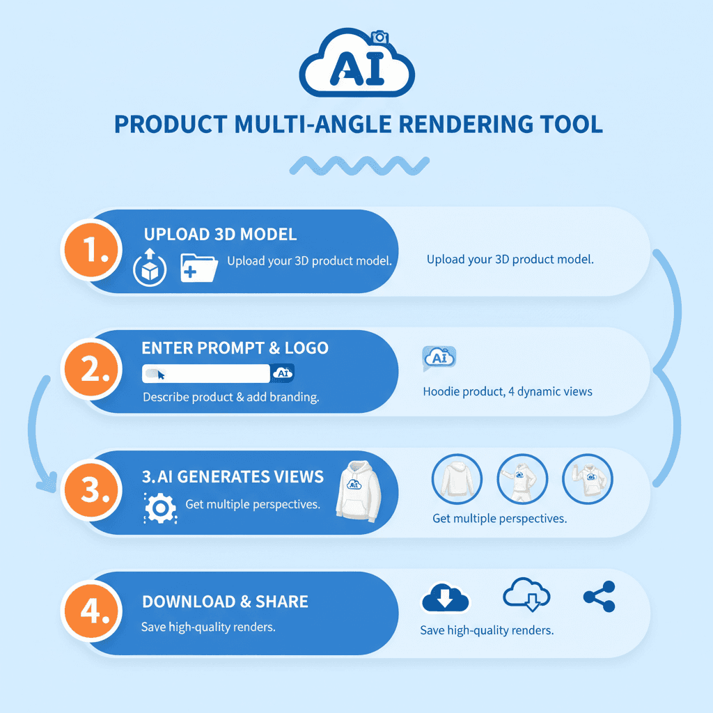 使用步骤:通过AI工具Nano Banana Pro创建产品多角度渲染,轻松生成精美示例。