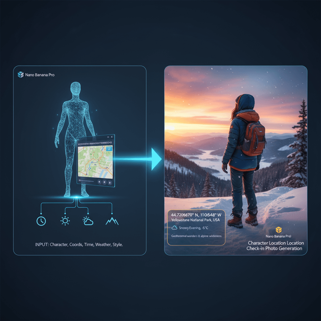 使用Nano Banana Pro生成的AI生成旅行打卡照片,展示人物与美丽地点的完美结合。