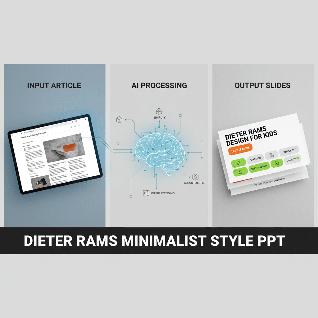 使用Nano Banana Pro创建的AI生成迪特拉姆斯极简风格PPT演示示例,展现核心功能。