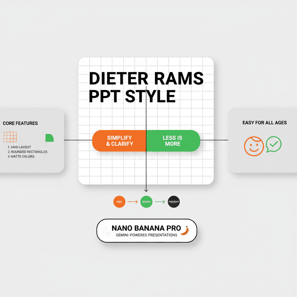 精美PPT演示示例,使用Nano Banana Pro AI工具,展现迪特拉姆斯极简风格。