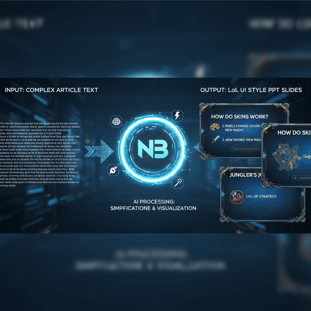 使用Nano Banana Pro创建的AI生成英雄联盟风格PPT演示示例,展现核心功能与视觉效果。