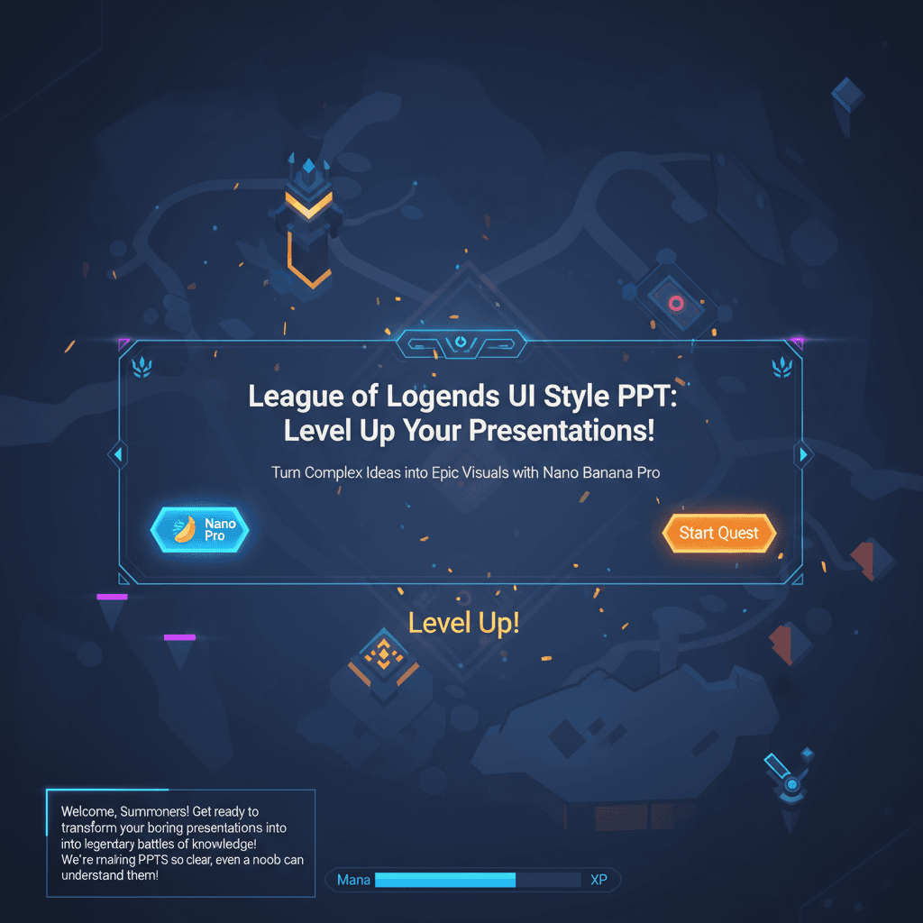 使用Nano Banana Pro AI创建的英雄联盟风格PPT示例,展示精美演示设计。