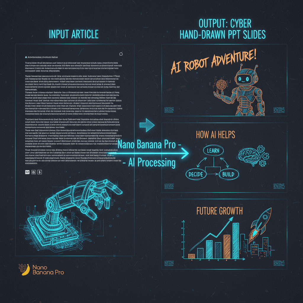 使用Nano Banana Pro创建的赛博手绘风格AI生成PPT演示示例,展现核心功能。