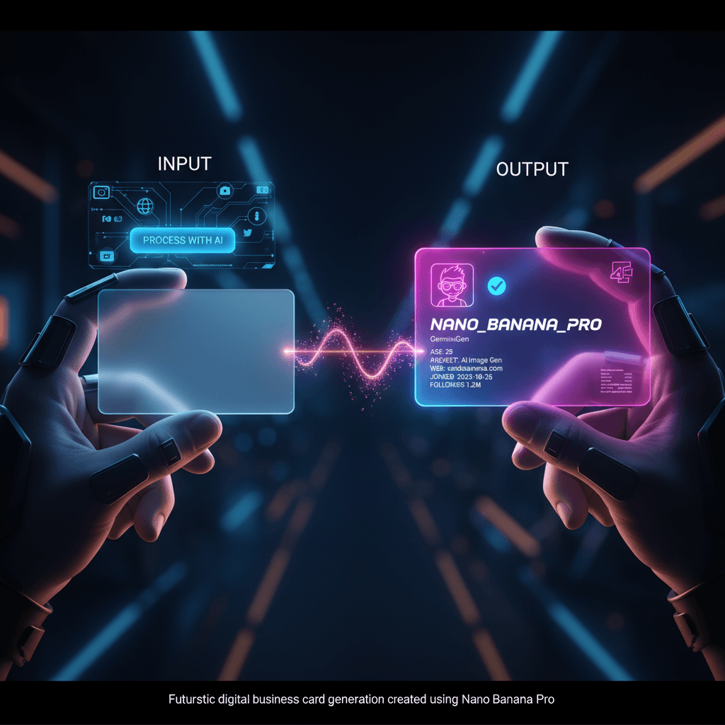 Nano Banana Pro AI生成未来感数字名片,展示精美产品设计示例,体现创新与科技结合。