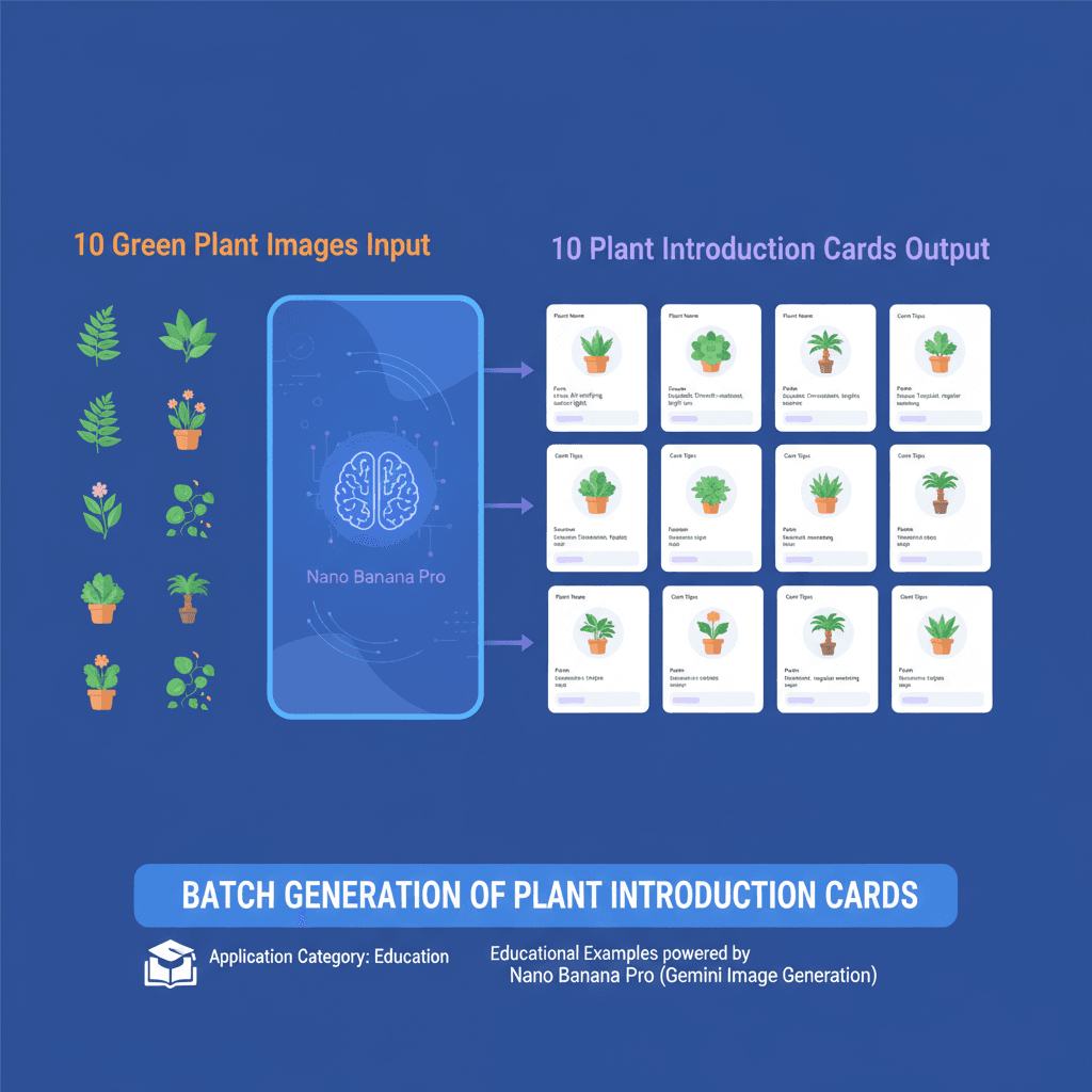 使用Nano Banana Pro生成的植物介绍卡片,展示AI在教育中的批量生成应用。