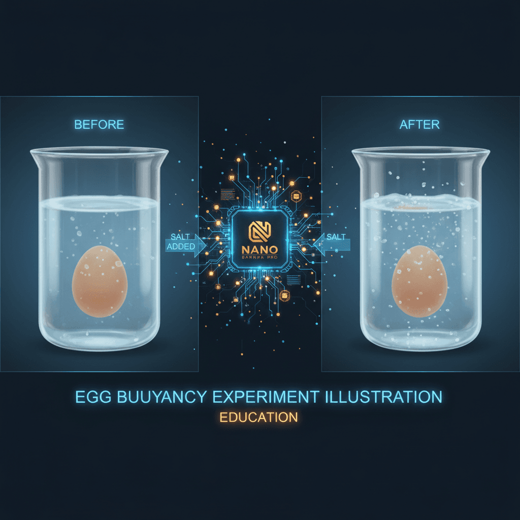 使用Nano Banana Pro创建的鸡蛋浮力实验图解,精美教育示例,AI生成。