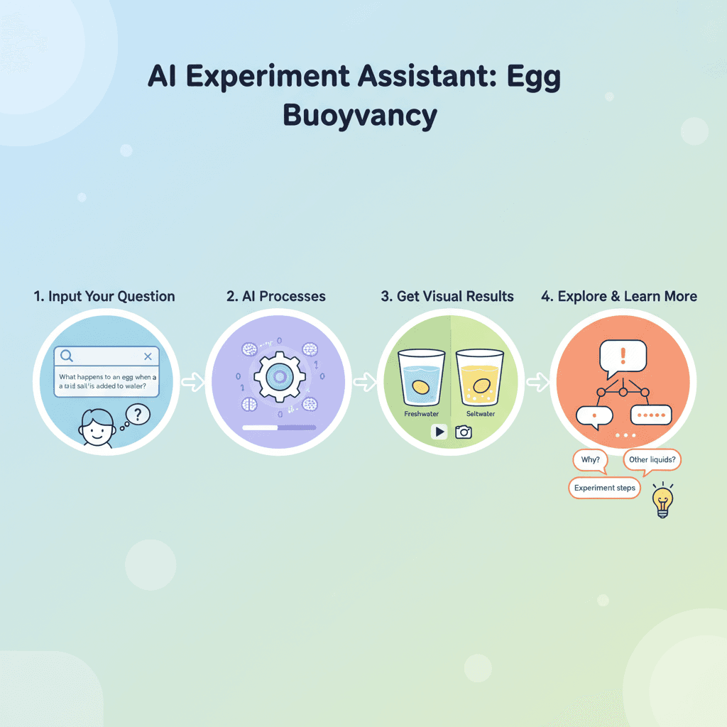 Alt文本:鸡蛋浮力实验图解,展示使用步骤,易于理解的教育示例,利用AI工具Nano Banana Pro生成。