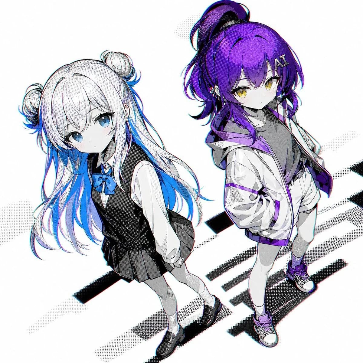 アクセント髪の少女二人