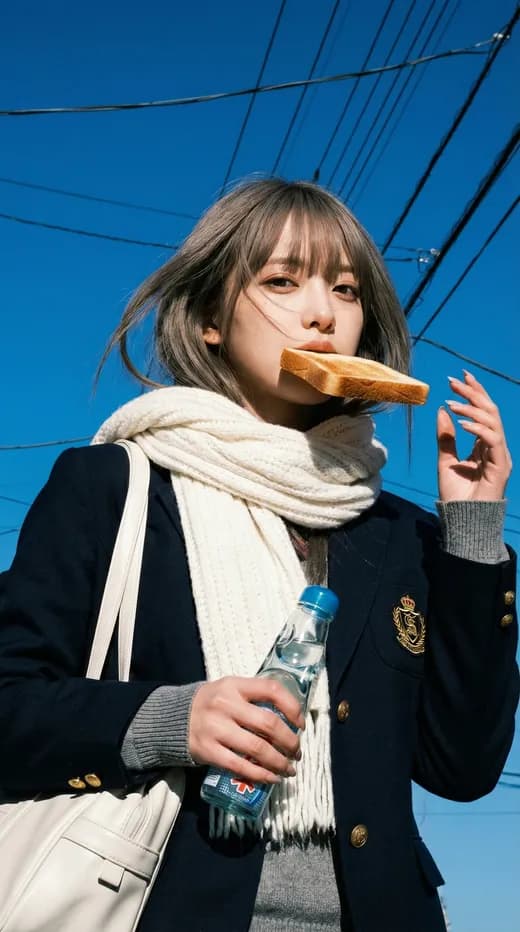 Snapshot Langit Biru Gadis Roti Panggang yang Terlambat ke Sekolah