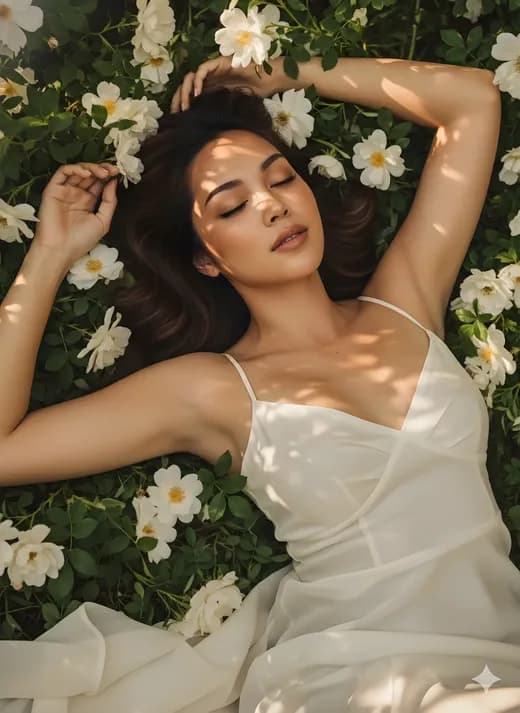 Dewi Bunga Berbaring dengan Cahaya Lembut